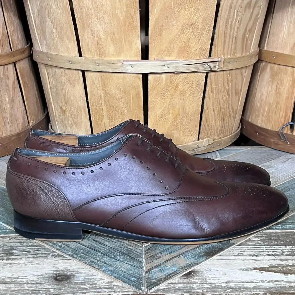 Ted Baker Yarrd 2 Wingtips Brown Leather Derby Oxfords Shoes Mens Size 11